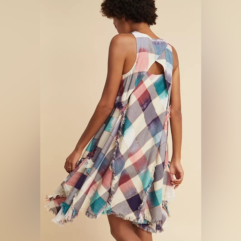 Anthropologie MAEVE Metallic cotton A-line swing Plaid Dress M - Picture 4 of 12